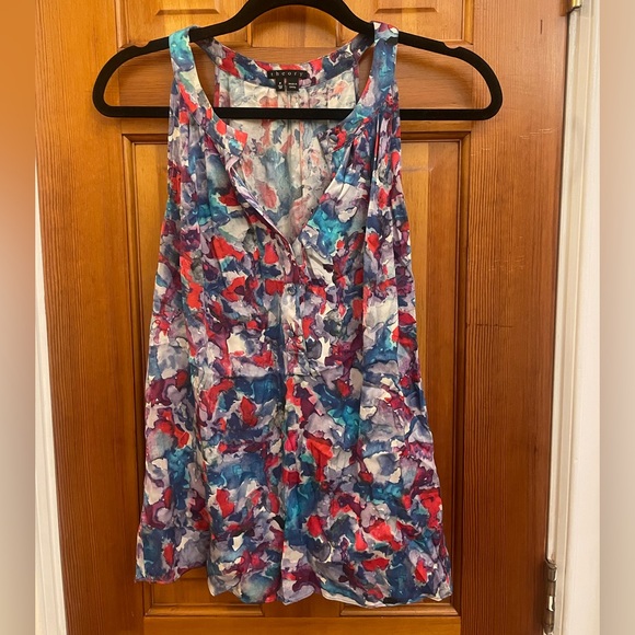 Theory Watercolor Floral Silk Top, Size P (Small) - Picture 2 of 4